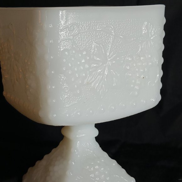 Milk Glass LIKE NEW Candy Snack Bowl Decor Storage Grape Vines Pedestal.  MG-01 - Picture 2 of 12